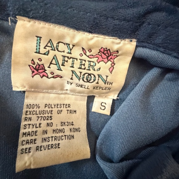 VTG Lacy Afternoon by Shell Kepler Blue Velvet Jumpsuit with Matching Headband - Picture 10 of 12